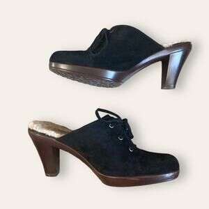 UGG AustrianWitchy Black Suede Block Heel Mules size 6.5
